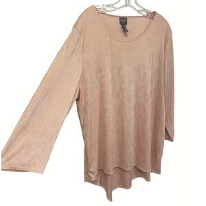 chico’s travelers pink peach gold metallic stretchy Top 3/4 sleeve Sz (3)  / 16